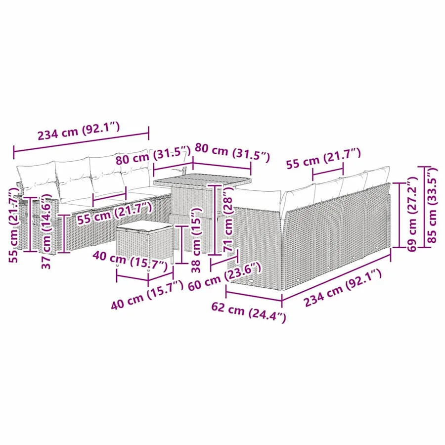 Ensemble de canapé de jardin 11 pcs Beige et crème polyrotin - 19