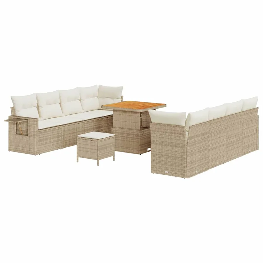Ensemble de canapé de jardin 11 pcs Beige et crème polyrotin - 2