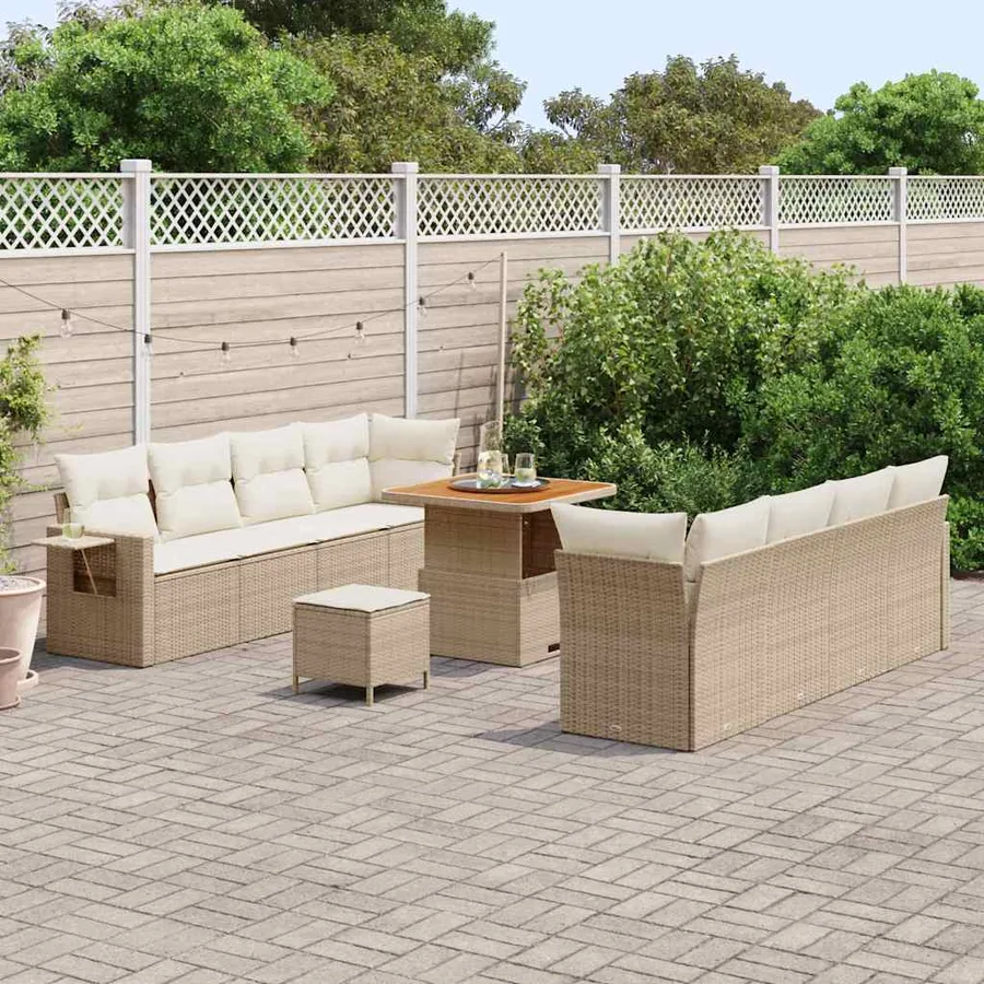 Ensemble de canapé de jardin 11 pcs Beige et crème polyrotin - 3