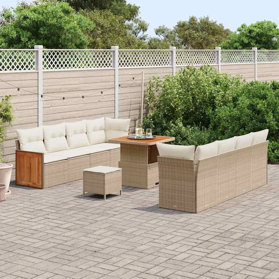 Ensemble de canapé de jardin 12 pcs Beige et crème polyrotin - 3