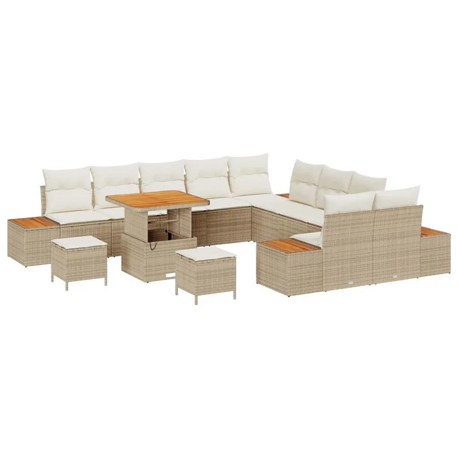 Ensemble de canapé de jardin avec coussin 13 pcs Beige et crème - 2