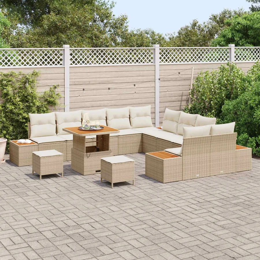 Ensemble de canapé de jardin avec coussin 13 pcs Beige et crème - 3