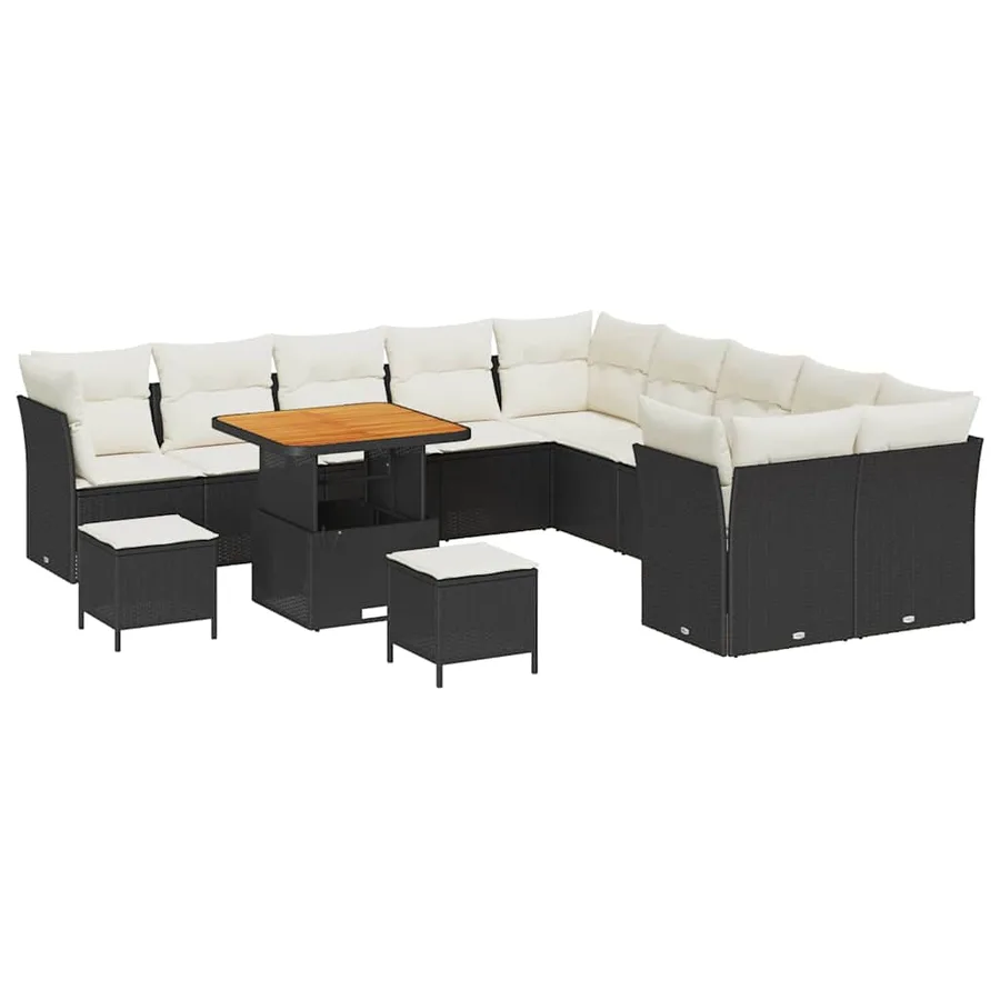 Ensemble de canapé de jardin 13 pcs Noir et Crème polyrotin - 2