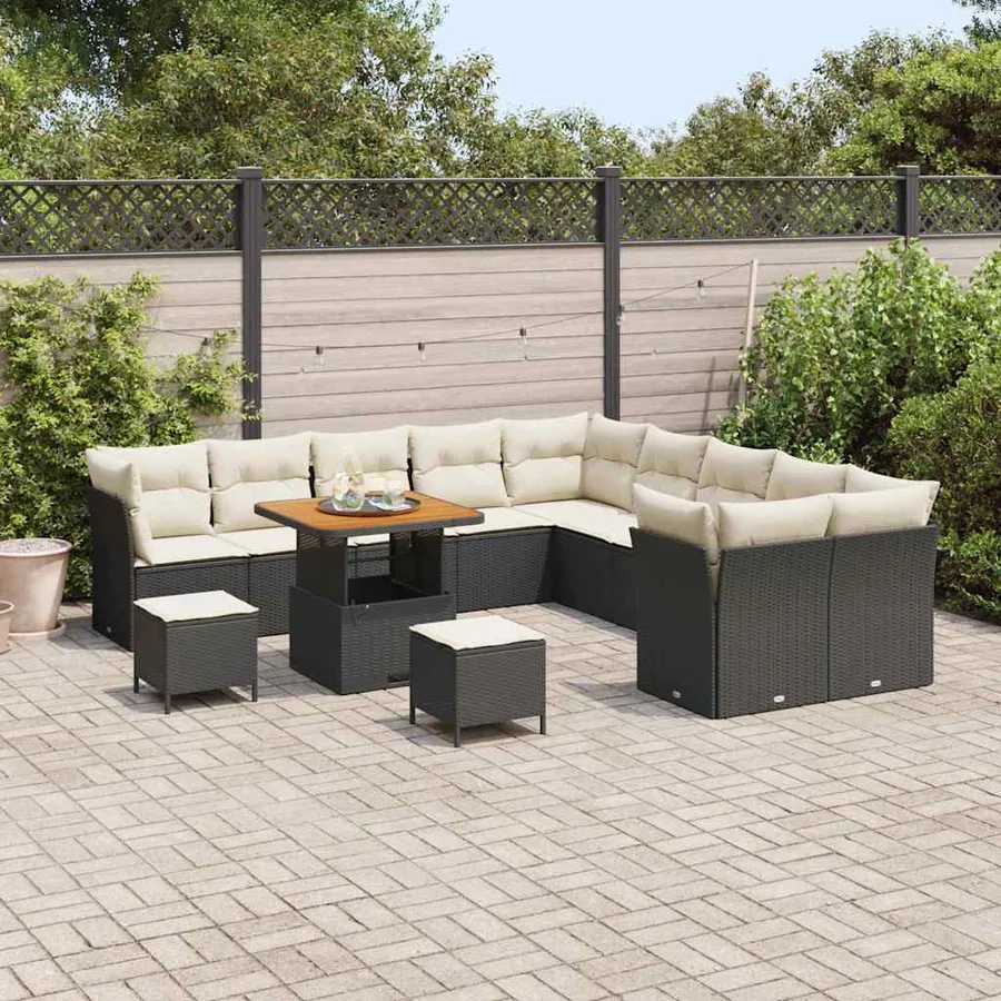 Ensemble de canapé de jardin 13 pcs Noir et Crème polyrotin - 3