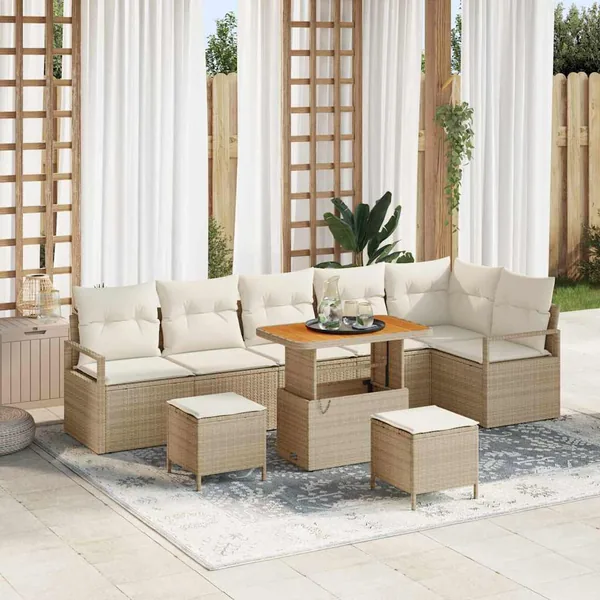 Ensemble de canapé de jardin avec coussin 9 pcs Beige et crème