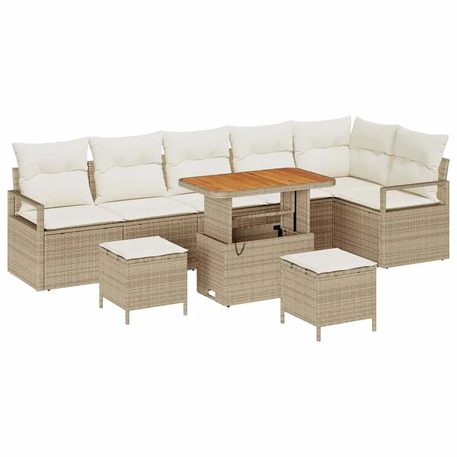 Ensemble de canapé de jardin avec coussin 9 pcs Beige et crème - 2