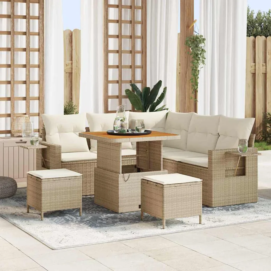 Ensemble de canapé de jardin 9 pcs Beige et crème polyrotin