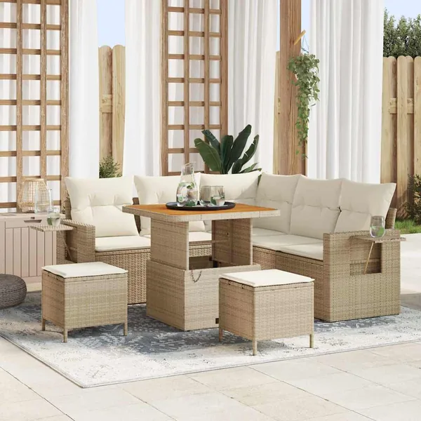 Ensemble de canapé de jardin 9 pcs Beige et crème polyrotin