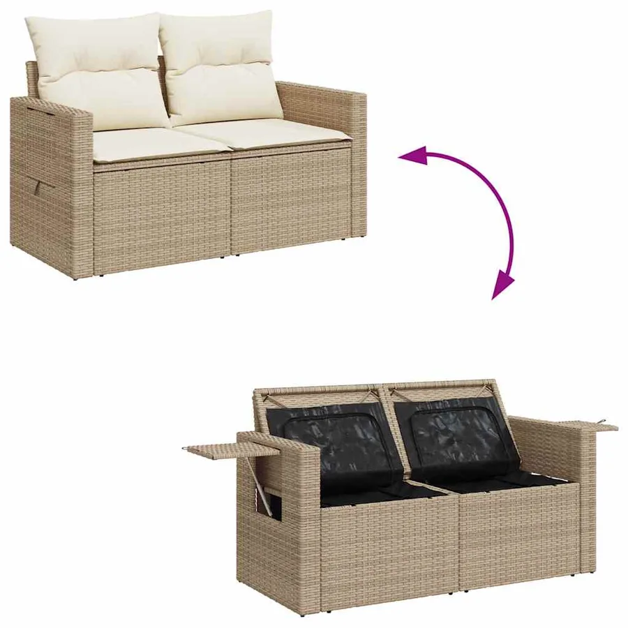 Ensemble de canapé de jardin 9 pcs Beige et crème polyrotin - 12
