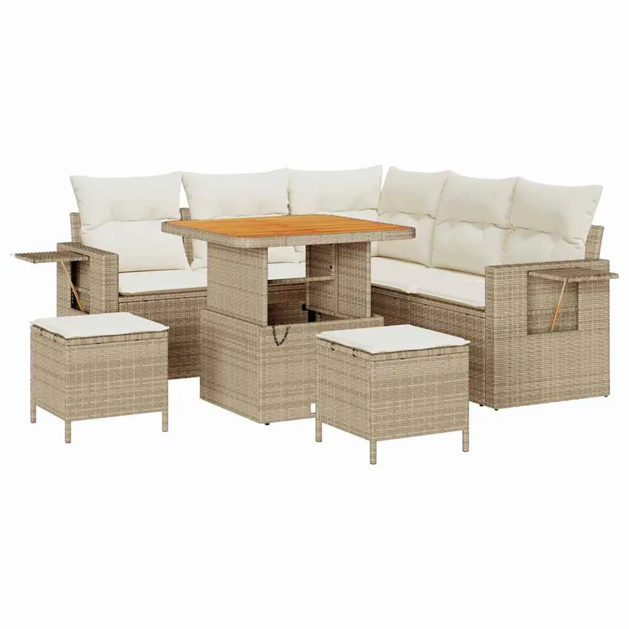 Ensemble de canapé de jardin 9 pcs Beige et crème polyrotin - 2