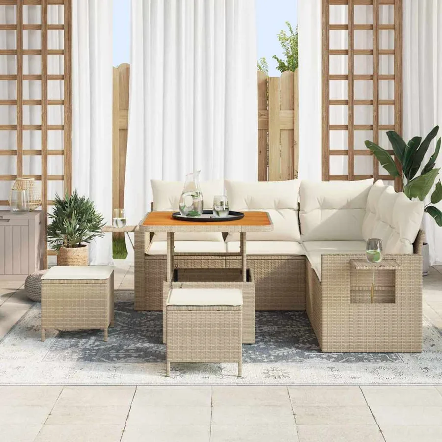Ensemble de canapé de jardin 9 pcs Beige et crème polyrotin - 3