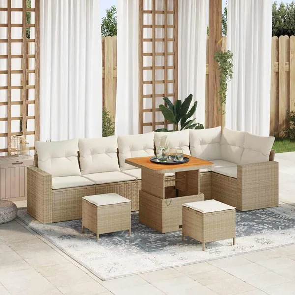 Ensemble de canapé de jardin 11 pcs Beige et crème polyrotin