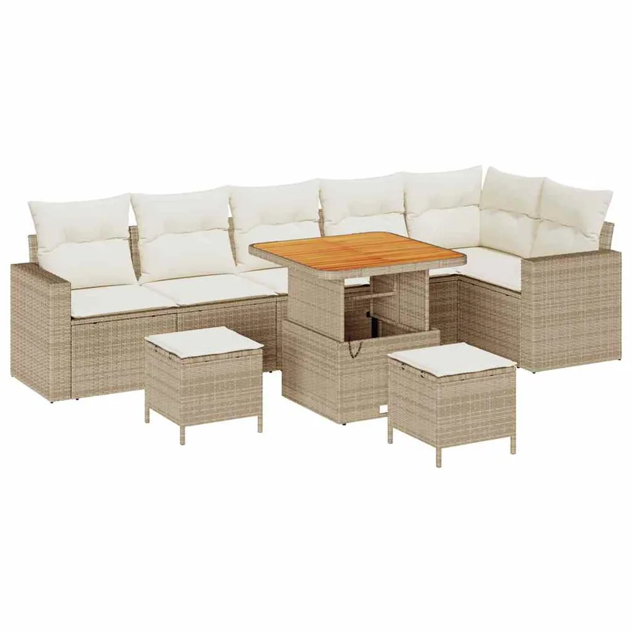 Ensemble de canapé de jardin 11 pcs Beige et crème polyrotin - 2