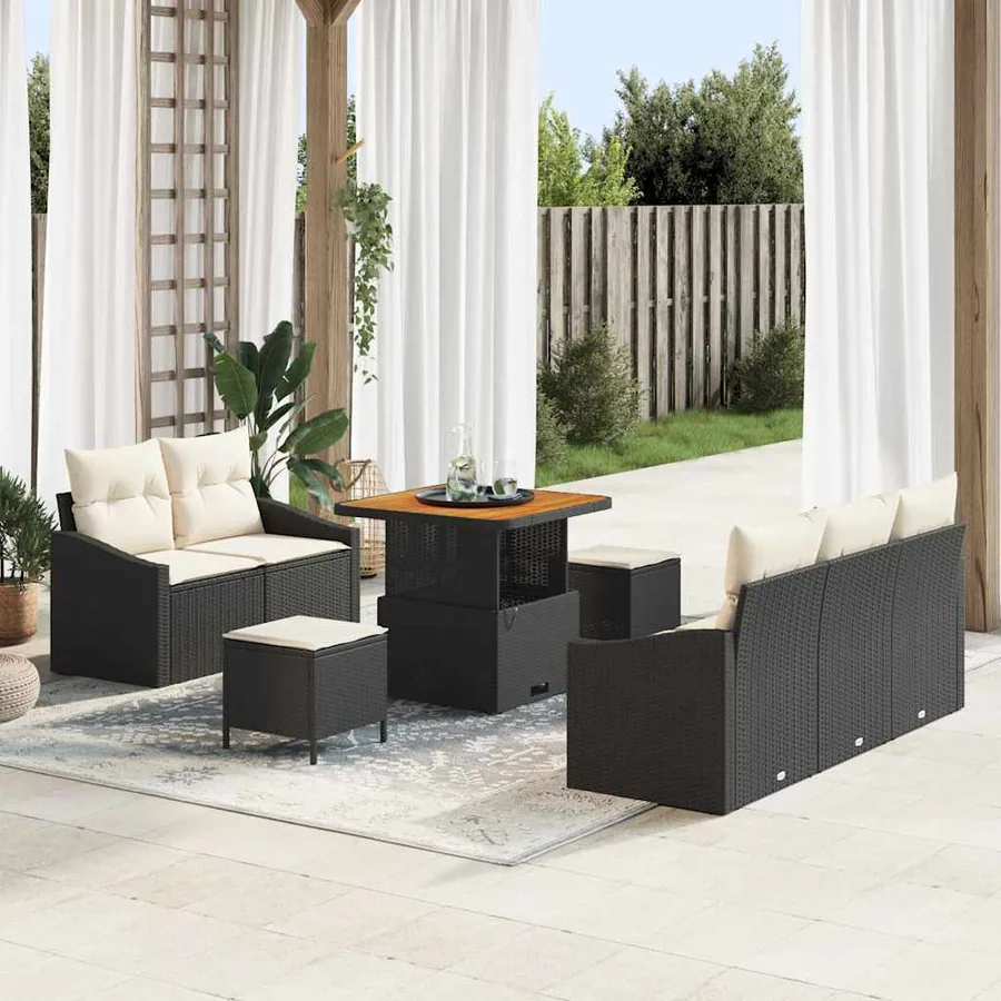Ensemble de canapé de jardin avec coussin 8 pcs Noir et Crème