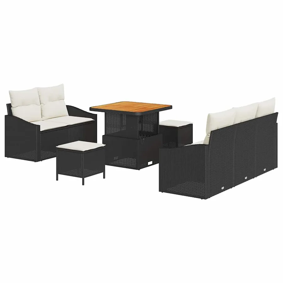 Ensemble de canapé de jardin avec coussin 8 pcs Noir et Crème - 2