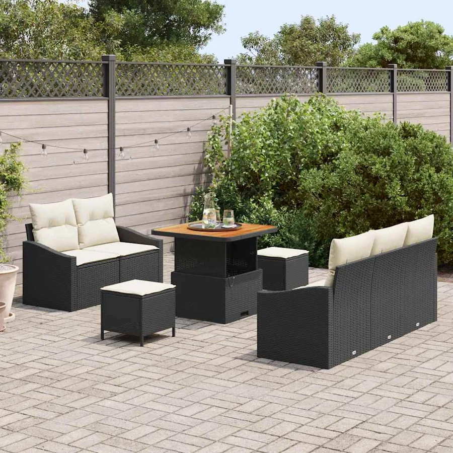 Ensemble de canapé de jardin avec coussin 8 pcs Noir et Crème - 3
