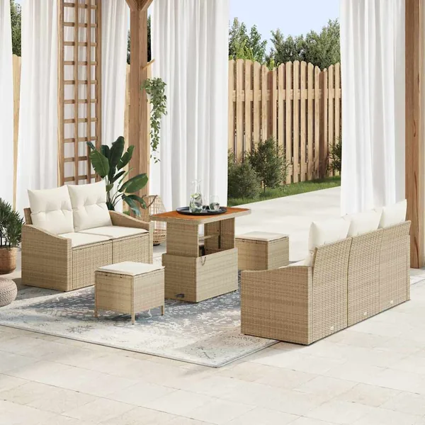 Ensemble de canapé de jardin avec coussin 8 pcs Beige et crème