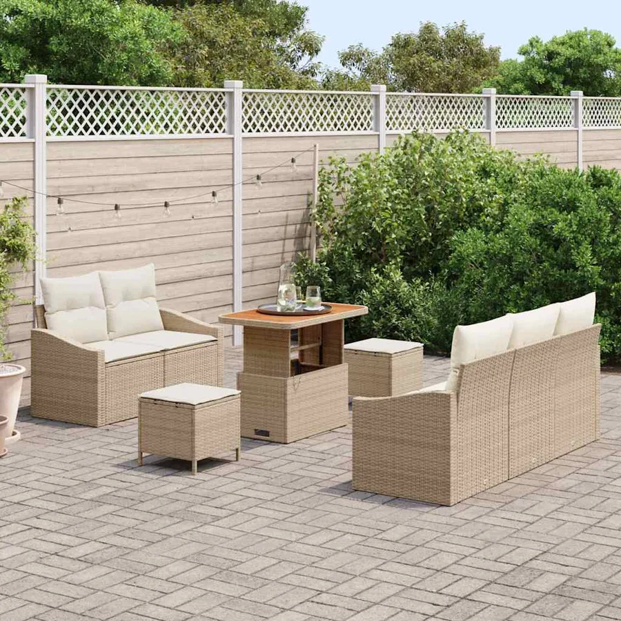 Ensemble de canapé de jardin avec coussin 8 pcs Beige et crème - 3