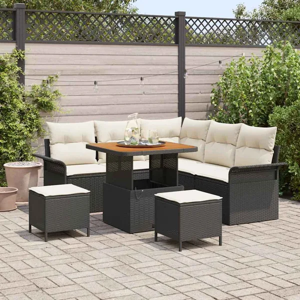 Ensemble de canapé de jardin avec coussin 8 pcs Noir et Crème