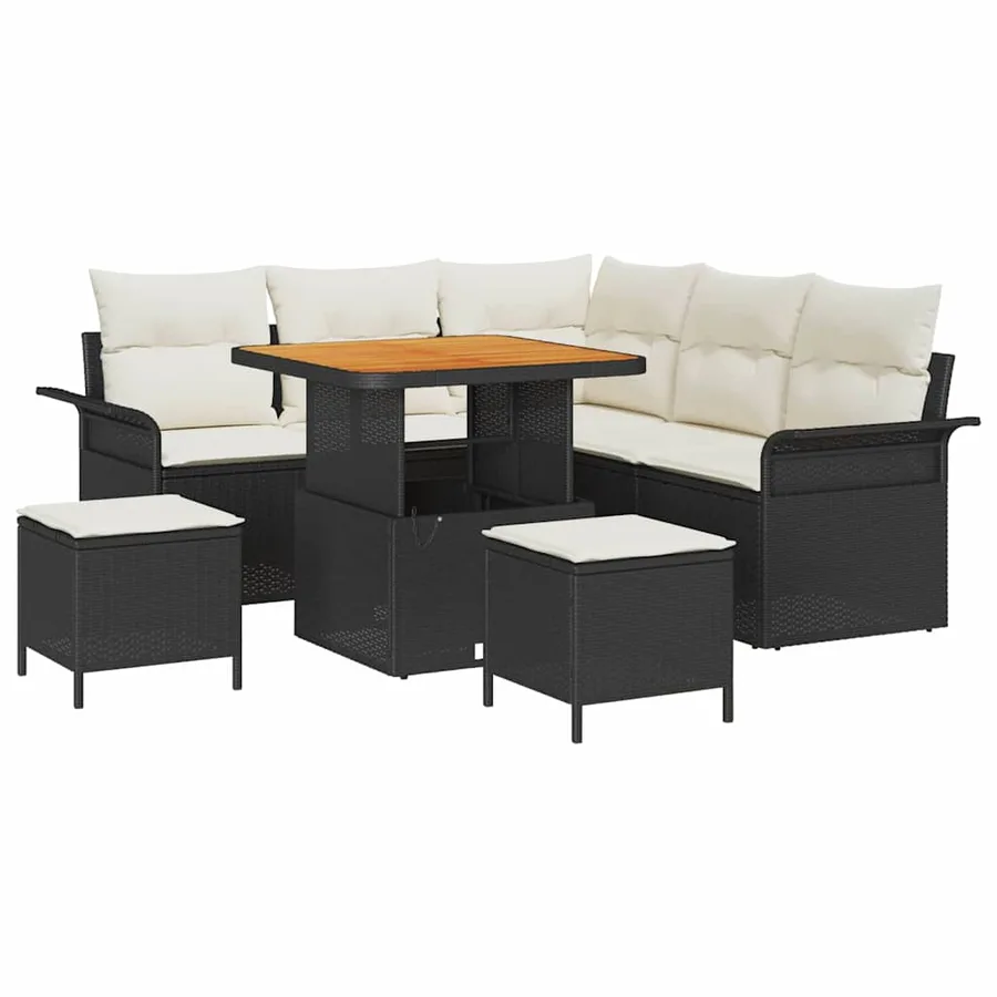 Ensemble de canapé de jardin avec coussin 8 pcs Noir et Crème - 2