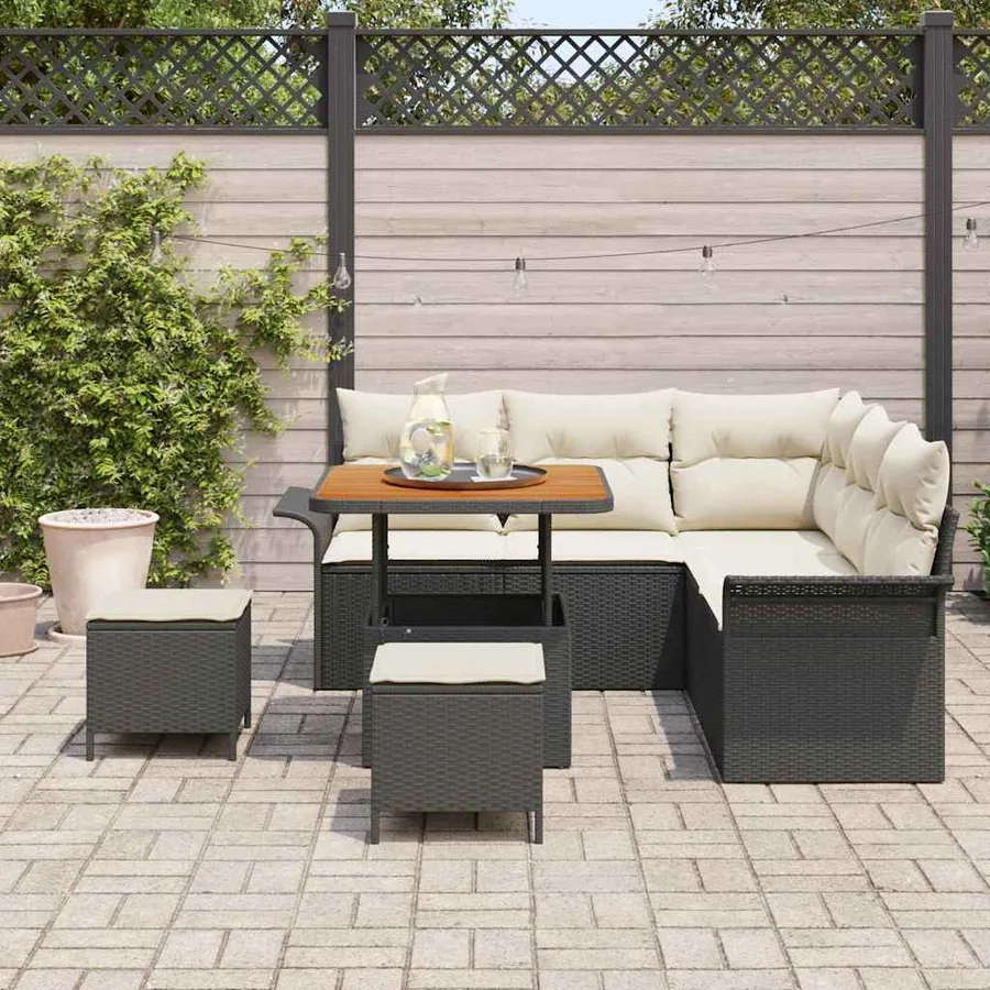 Ensemble de canapé de jardin avec coussin 8 pcs Noir et Crème - 3