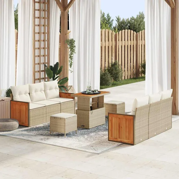 Ensemble de canapé de jardin 11 pcs Beige et crème polyrotin