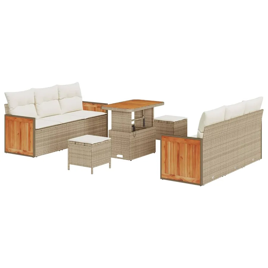 Ensemble de canapé de jardin 11 pcs Beige et crème polyrotin - 2