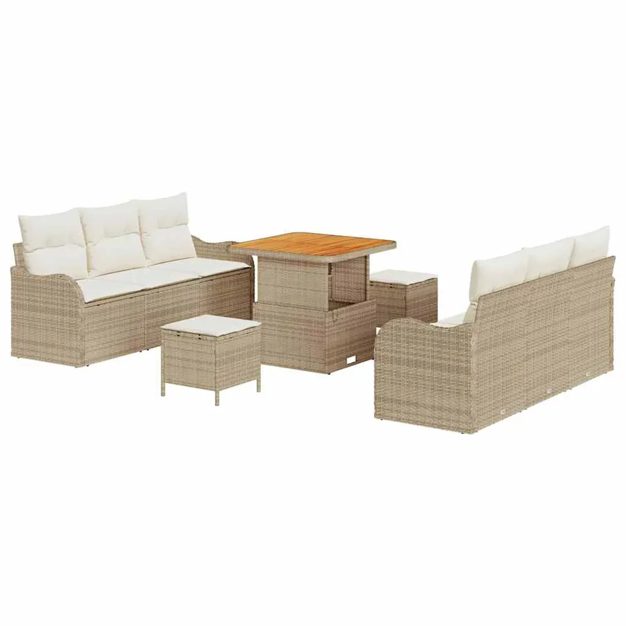 Ensemble de canapé de jardin avec coussin 9 pcs Beige et crème - 2