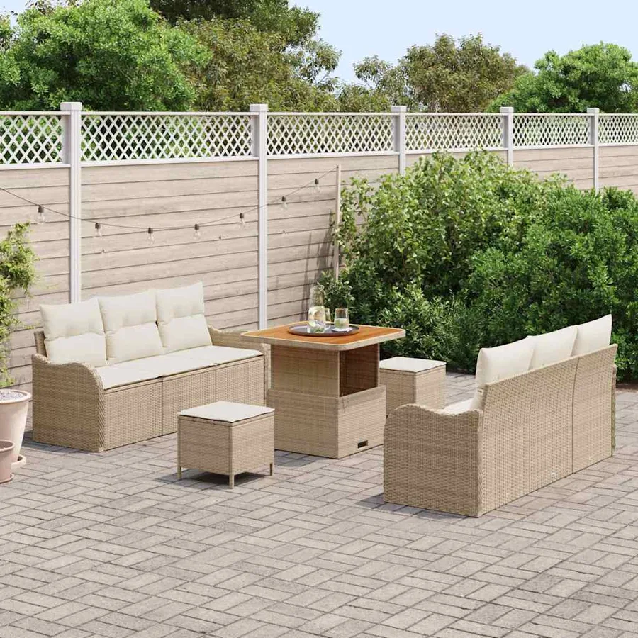 Ensemble de canapé de jardin avec coussin 9 pcs Beige et crème - 3
