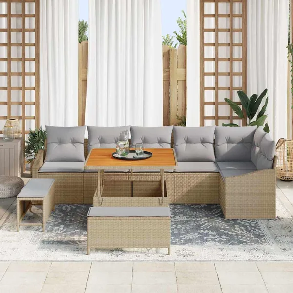 Ensemble de canapé de jardin 9 pcs Beige Poly rotin
