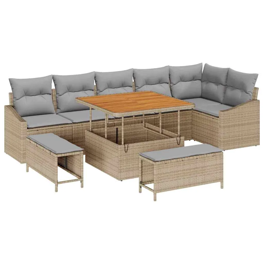 Ensemble de canapé de jardin 9 pcs Beige Poly rotin - 2