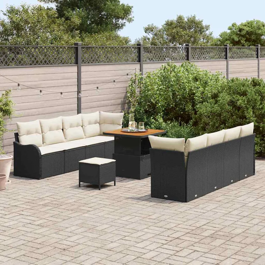 Ensemble de canapé de jardin avec coussin 11 pcs Noir et Crème - 3