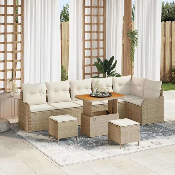 Ensemble de canapé de jardin avec coussin 9 pcs Beige et crème