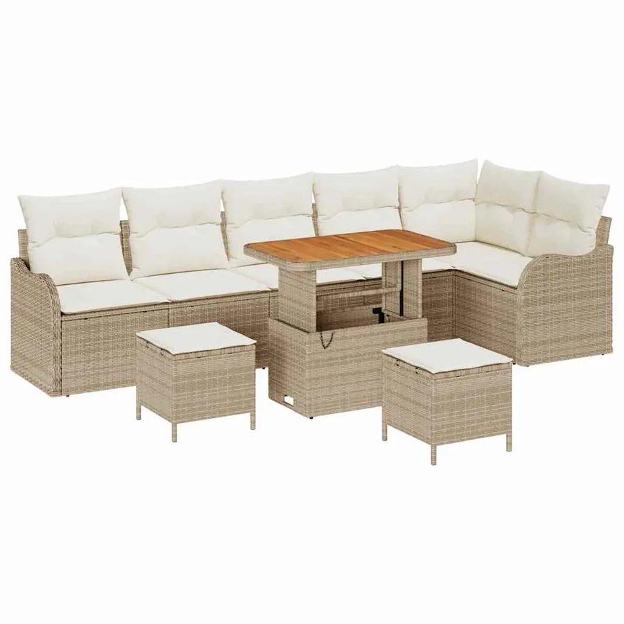 Ensemble de canapé de jardin avec coussin 9 pcs Beige et crème - 2