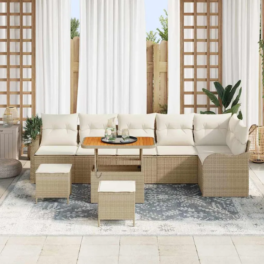 Ensemble de canapé de jardin avec coussin 9 pcs Beige et crème - 3