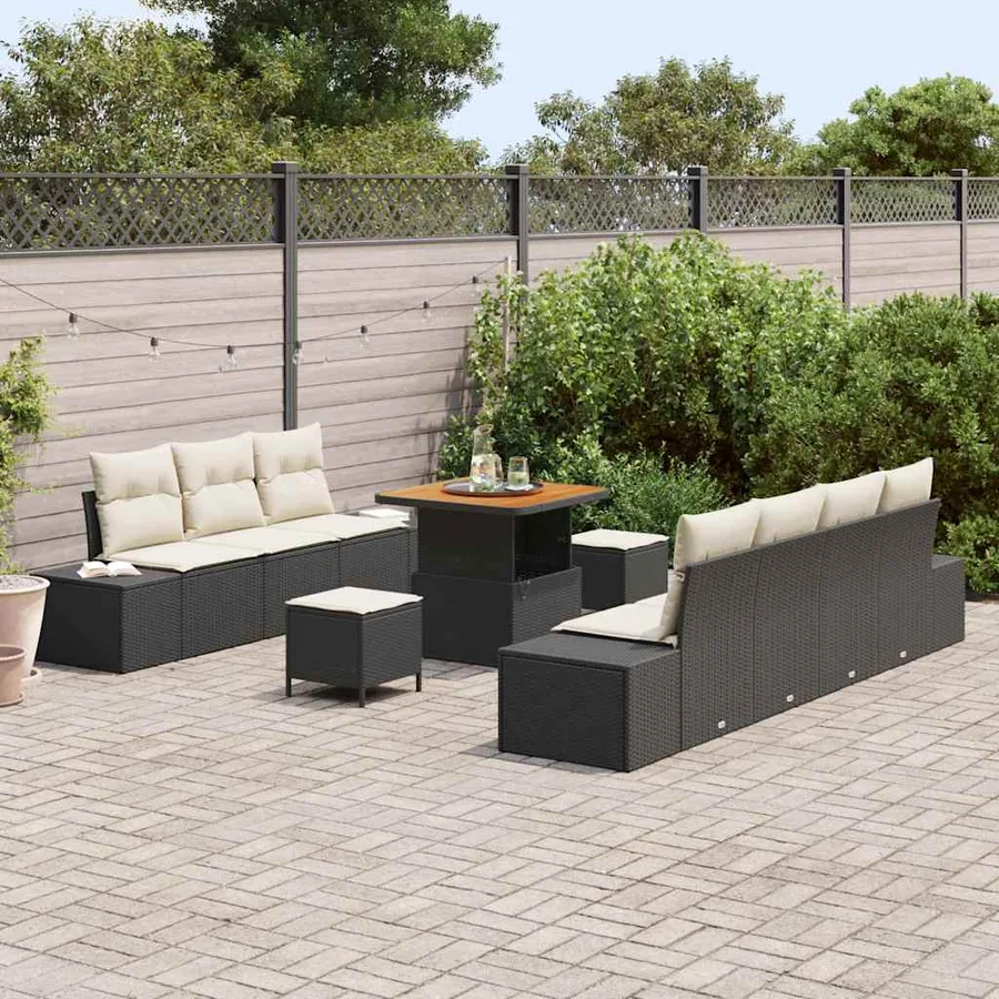 Ensemble de canapé de jardin 10 pcs Noir Poly rotin - 3