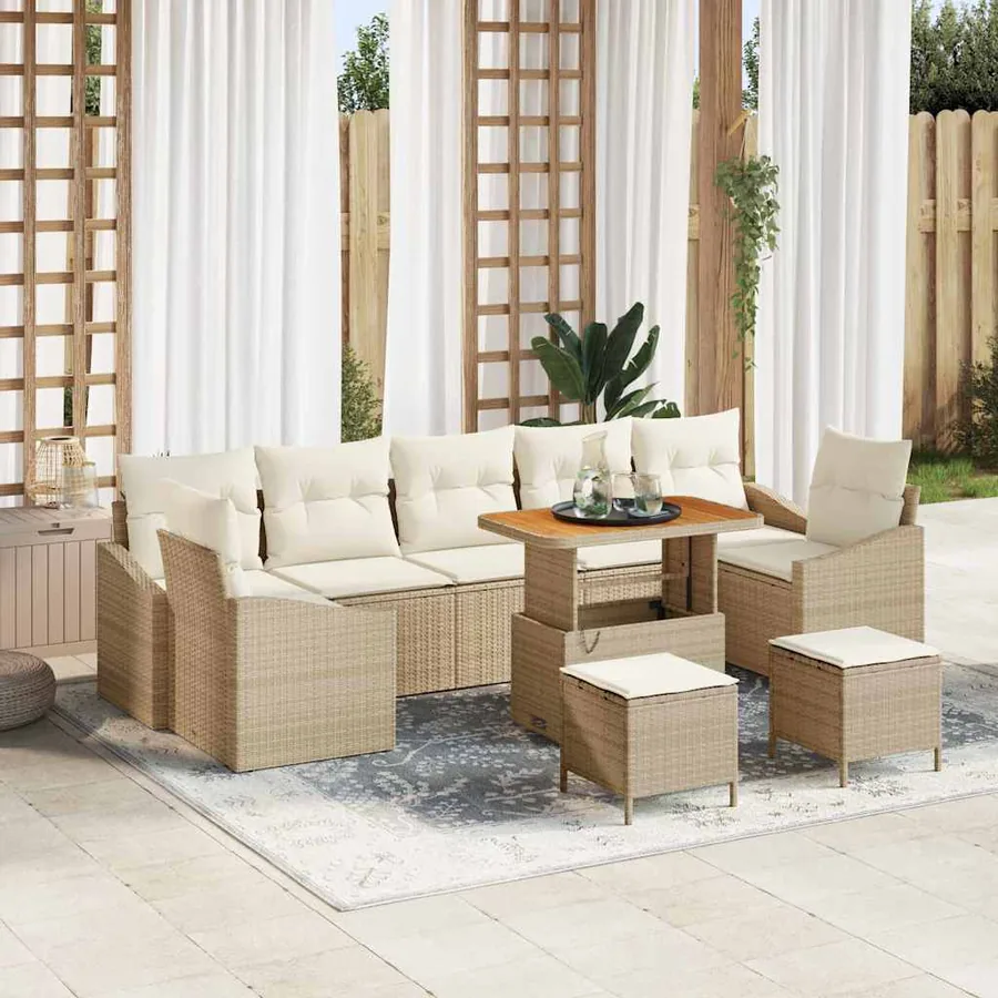 Ensemble de canapé de jardin 10 pcs Beige Poly rotin