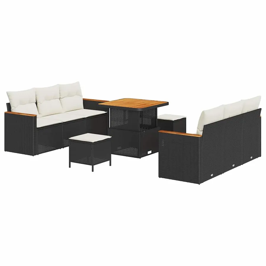 Ensemble de canapé de jardin 11 pcs Noir et Crème polyrotin - 2