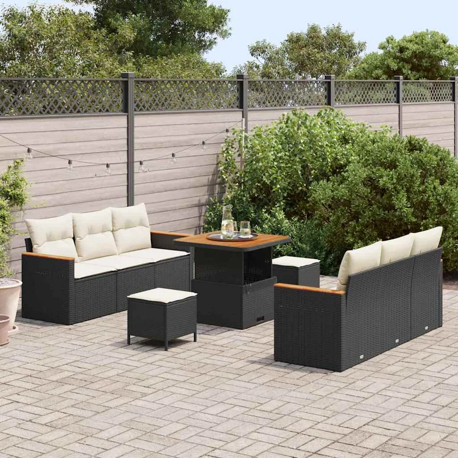 Ensemble de canapé de jardin 11 pcs Noir et Crème polyrotin - 3