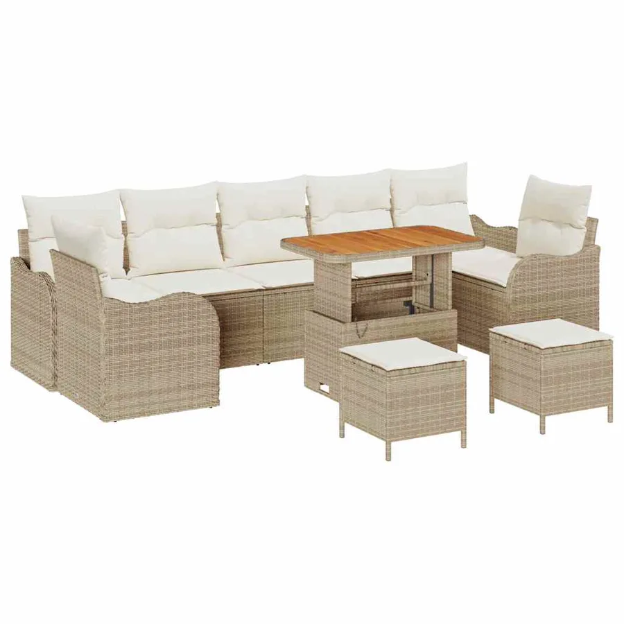 Ensemble de canapé de jardin avec coussin 10 pcs Beige et crème - 2