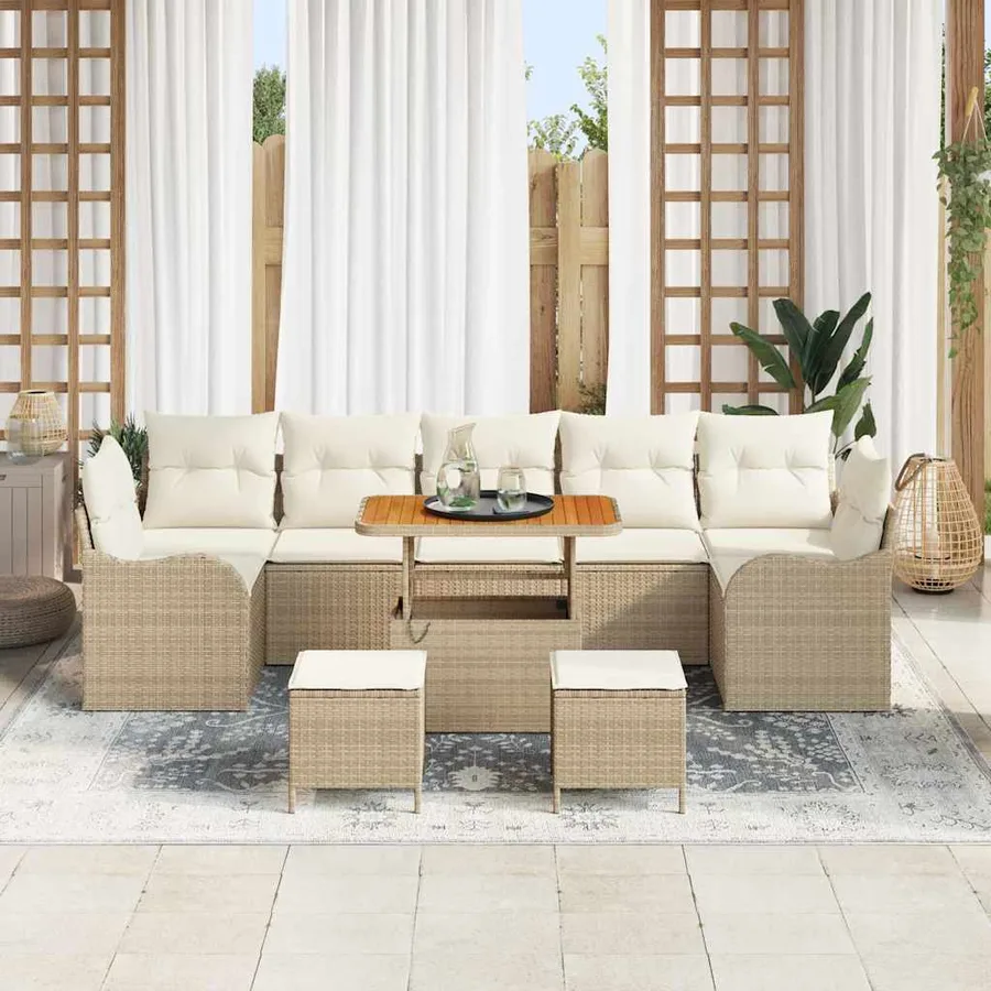 Ensemble de canapé de jardin avec coussin 10 pcs Beige et crème - 3