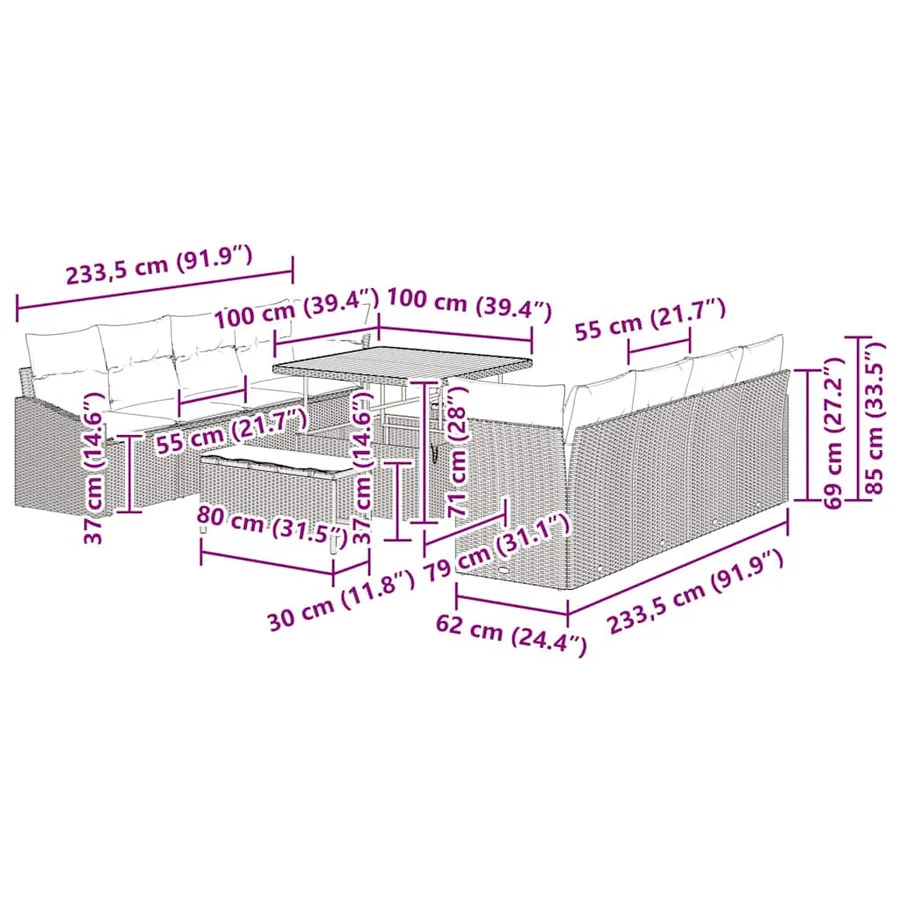 Ensemble de canapé de jardin 11 pcs Beige et Gris clair - 18