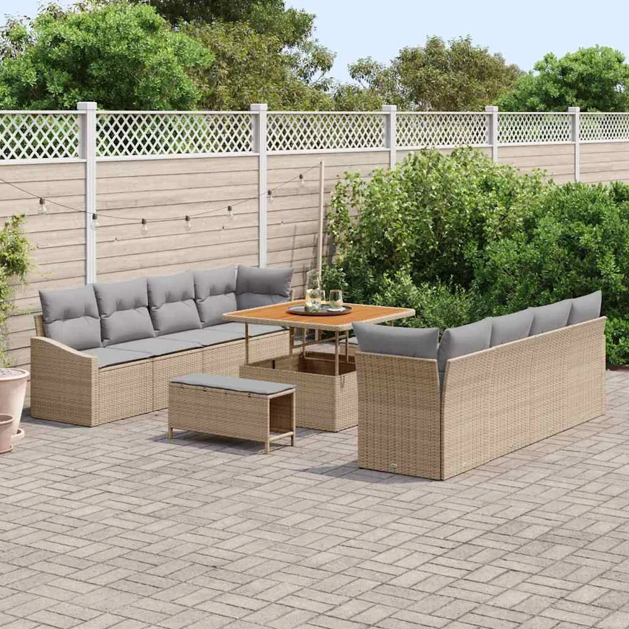Ensemble de canapé de jardin 11 pcs Beige et Gris clair - 3