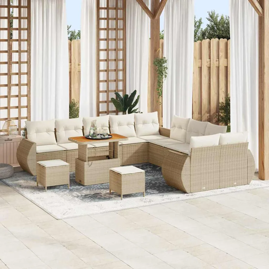 Ensemble de canapé de jardin avec coussin 13 pcs beige et crème