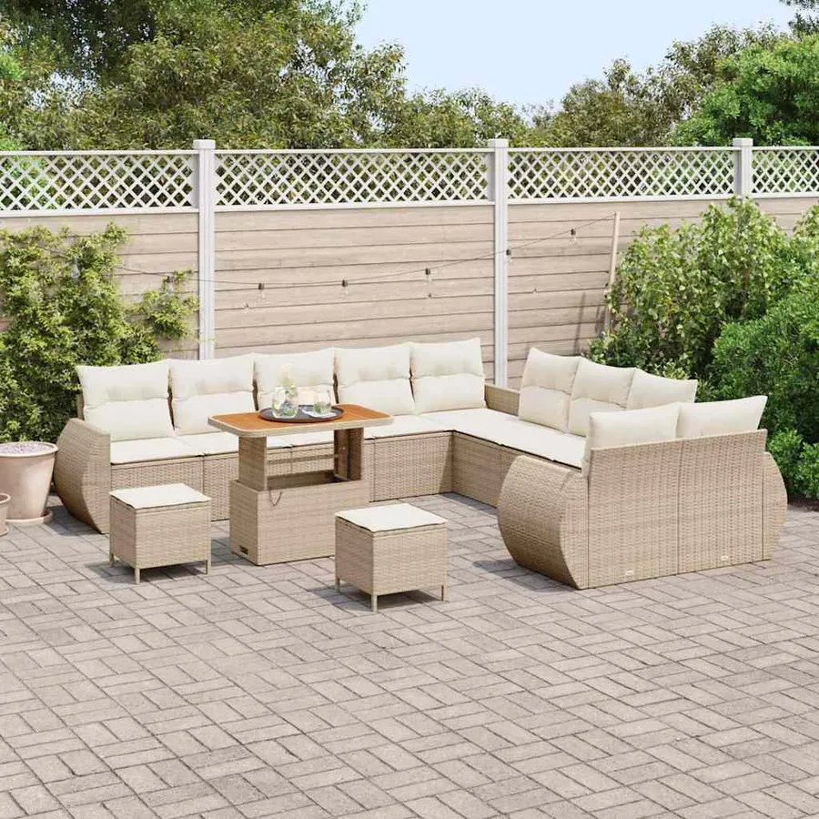 Ensemble de canapé de jardin avec coussin 13 pcs beige et crème - 3