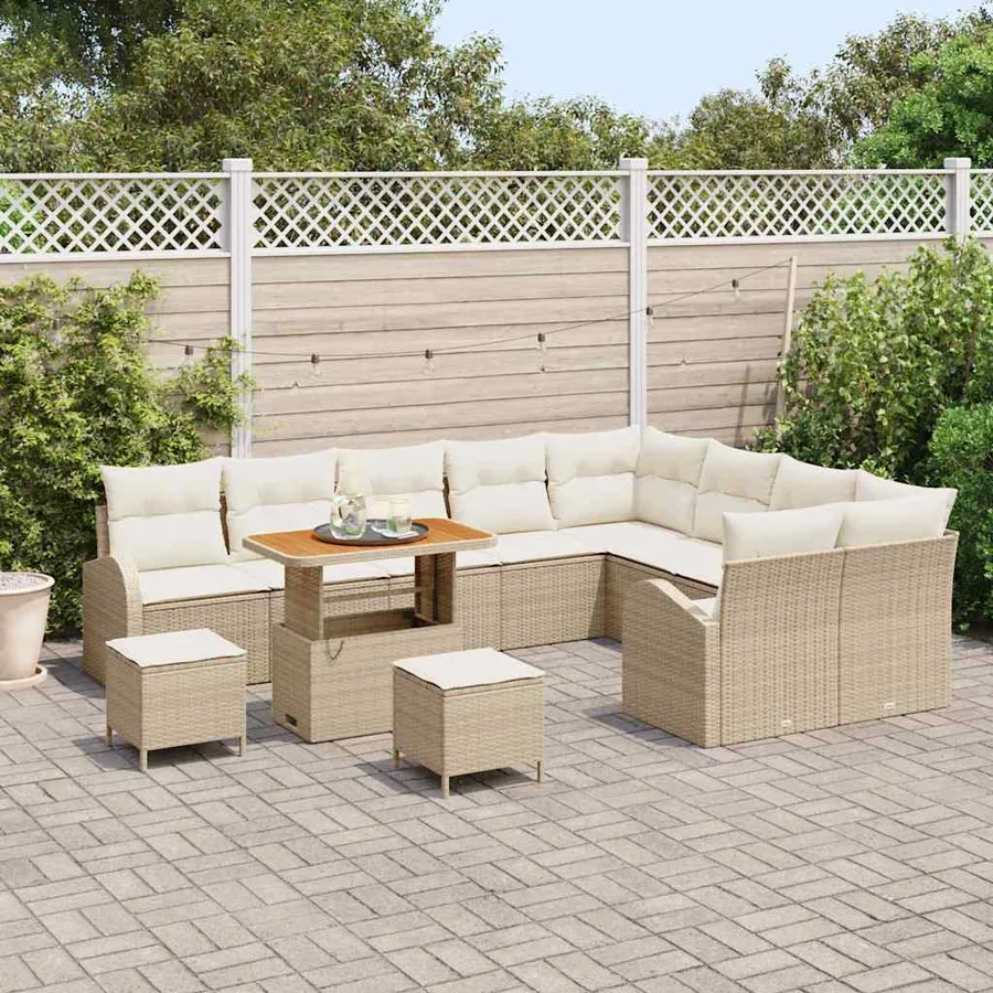 Ensemble de canapé de jardin avec coussin 12 pcs Beige et crème - 3