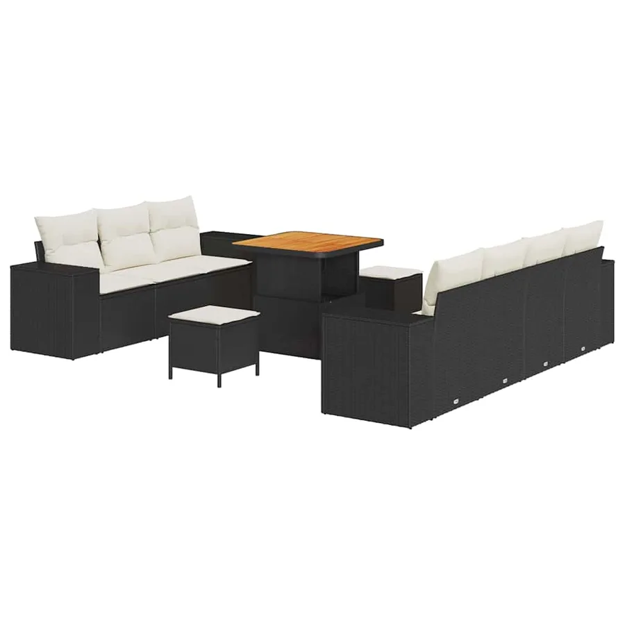 Ensemble de canapé de jardin 10 pcs Noir et Crème Poly Rattan - 2