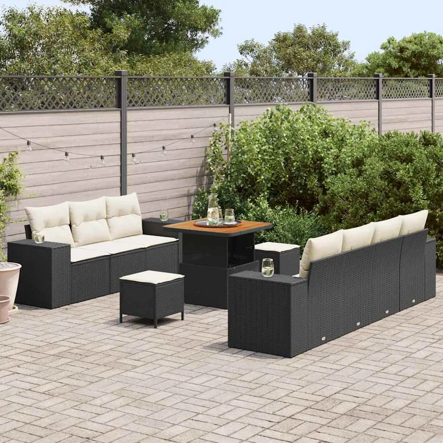 Ensemble de canapé de jardin 10 pcs Noir et Crème Poly Rattan - 3