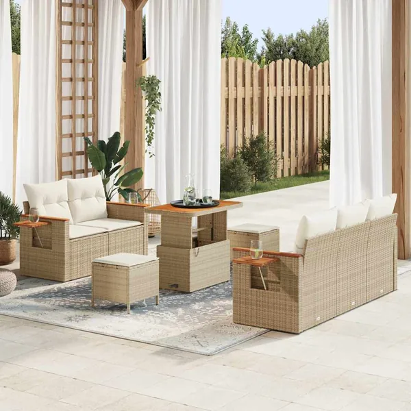Ensemble de canapé de jardin 10 pcs Beige et crème polyrotin
