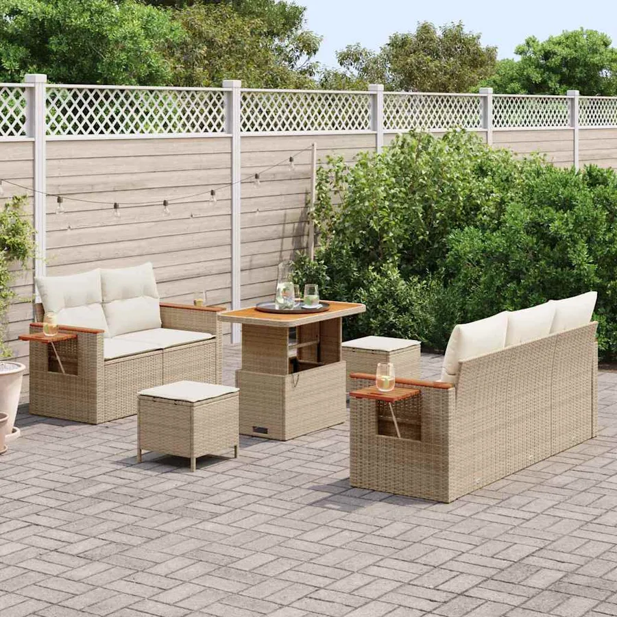 Ensemble de canapé de jardin 10 pcs Beige et crème polyrotin - 3